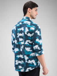 Men Shirt Print Green Slim Fit