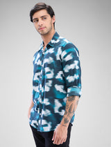 Men Shirt Print Green Slim Fit