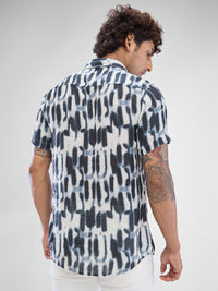 Men Shirt Print Green Slim Fit