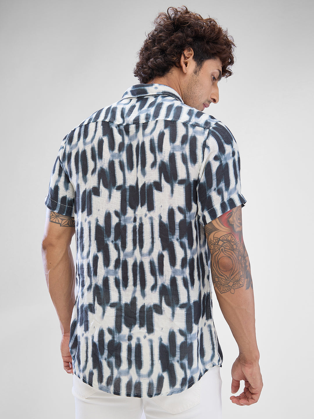 Men Shirt Print Green Slim Fit