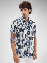 Men Shirt Print Green Slim Fit