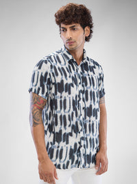 Men Shirt Print Green Slim Fit