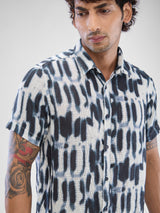 Men Shirt Print Green Slim Fit