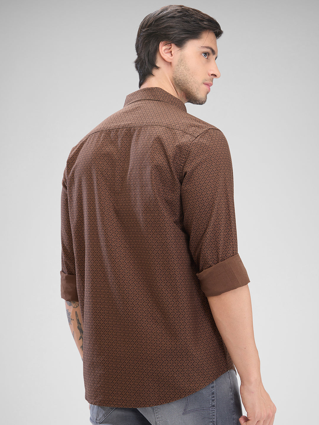 Spykar Bison Brown Cotton Full Sleeve  Shirt For Men