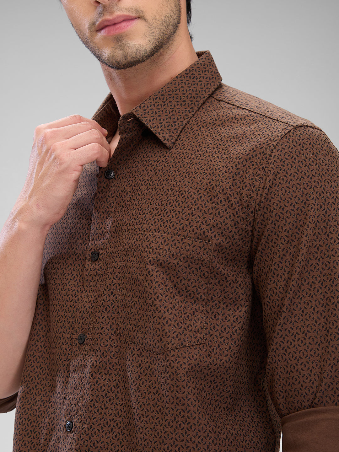 Spykar Bison Brown Cotton Full Sleeve  Shirt For Men