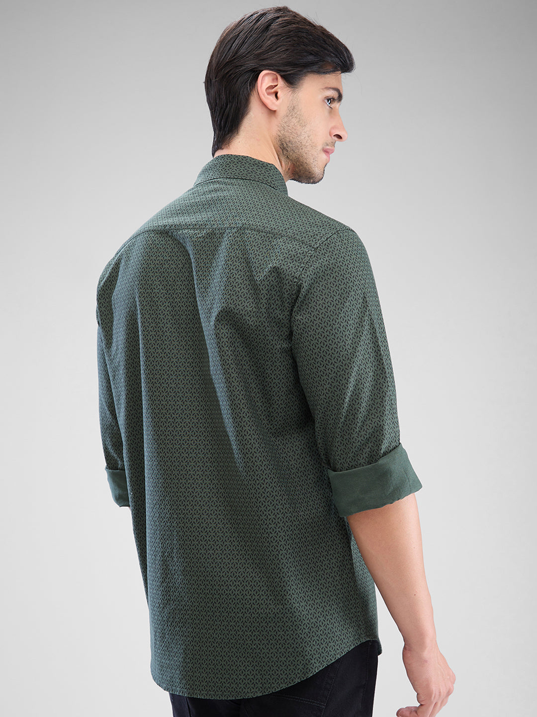 Spykar Cilantro Green Cotton Full Sleeve  Shirt For Men