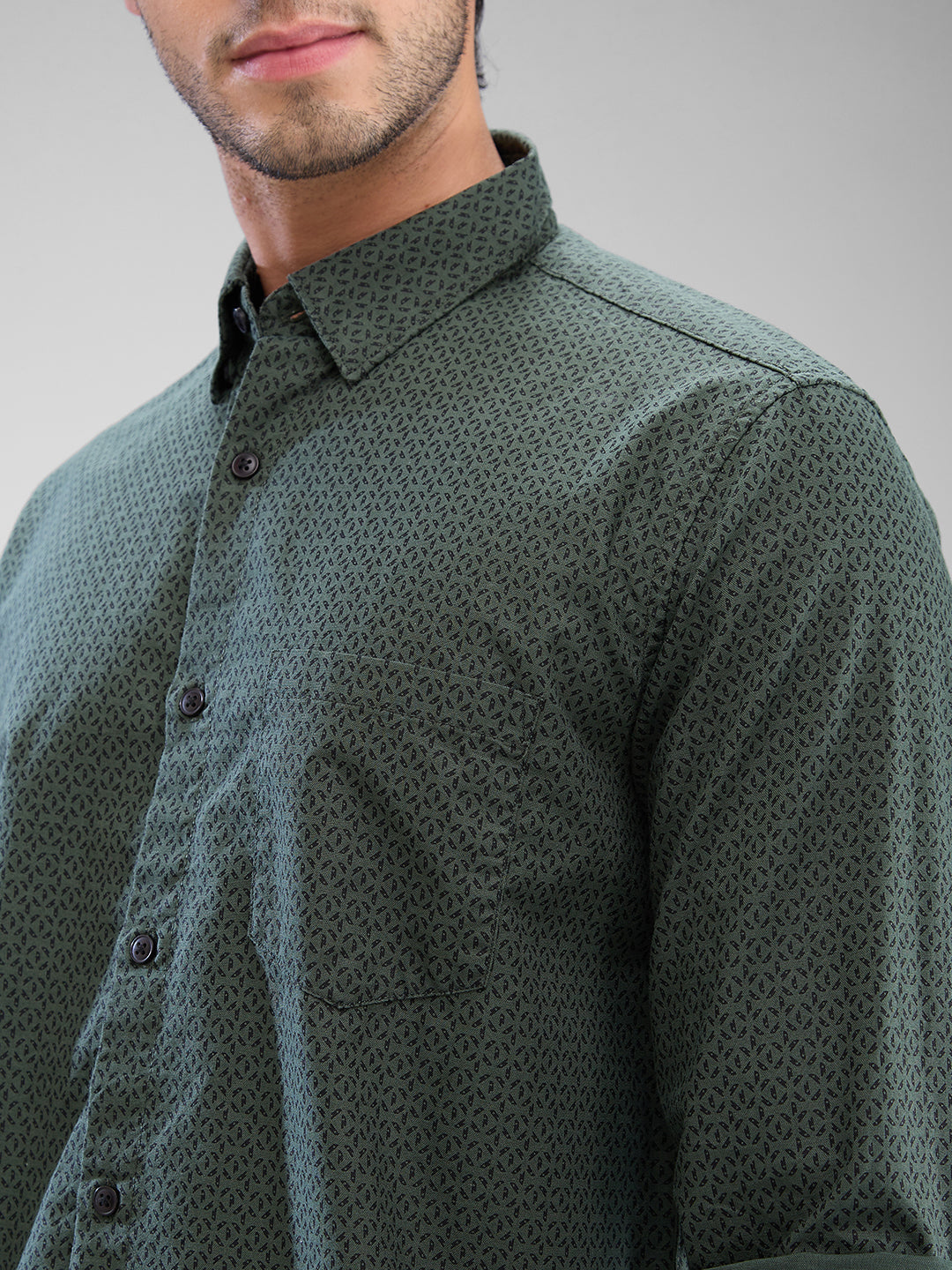 Spykar Cilantro Green Cotton Full Sleeve  Shirt For Men