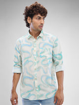 Men Shirt Print Blue Slim Fit