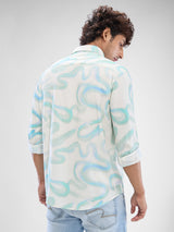 Men Shirt Print Blue Slim Fit
