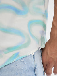 Men Shirt Print Blue Slim Fit