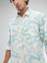 Men Shirt Print Blue Slim Fit