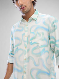 Men Shirt Print Blue Slim Fit