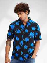 Men Shirt Print Black Relaxed Fit
