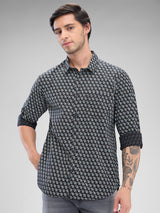 Men Shirt Blue Raised Collar