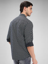 Men Shirt Blue Raised Collar