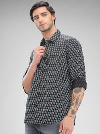 Men Shirt Blue Raised Collar