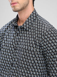 Men Shirt Blue Raised Collar