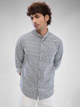 Men Shirt Print Grey Slim Fit