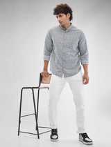 Men Shirt Print Grey Slim Fit