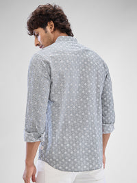 Men Shirt Print Grey Slim Fit