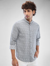Men Shirt Print Grey Slim Fit