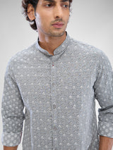 Men Shirt Print Grey Slim Fit