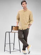 Men Shirt Print Khaki Slim Fit