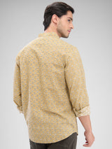 Men Shirt Print Khaki Slim Fit