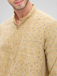 Men Shirt Print Khaki Slim Fit