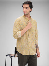 Men Shirt Print Khaki Slim Fit