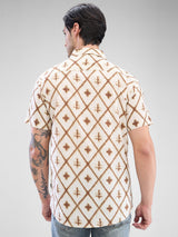 Men Shirt Print Brown Slim Fit