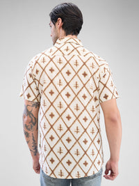 Men Shirt Print Brown Slim Fit