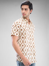 Men Shirt Print Brown Slim Fit