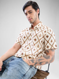 Men Shirt Print Brown Slim Fit