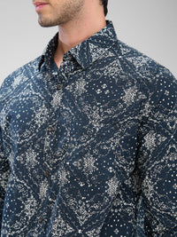 Men Shirt Print Black Slim Fit