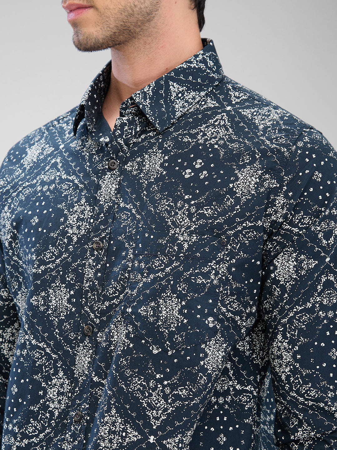Men Shirt Print Black Slim Fit