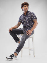 Men Shirt Print Red Slim Fit