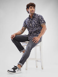 Men Shirt Print Red Slim Fit