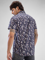 Men Shirt Print Red Slim Fit