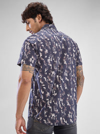 Men Shirt Print Red Slim Fit