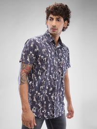 Men Shirt Print Red Slim Fit