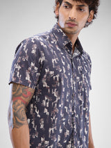Men Shirt Print Red Slim Fit