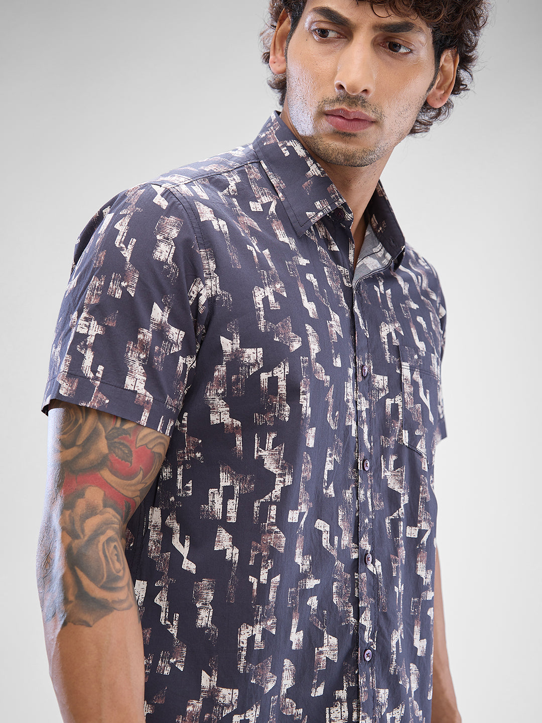 Men Shirt Print Red Slim Fit