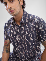 Men Shirt Print Red Slim Fit