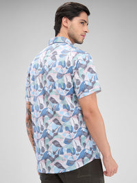 Men Shirt Print Blue Slim Fit