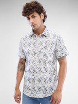 Men Shirt Print Grey Slim Fit
