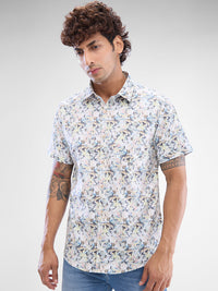 Men Shirt Print Grey Slim Fit