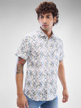 Men Shirt Print Grey Slim Fit