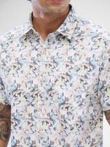 Men Shirt Print Grey Slim Fit
