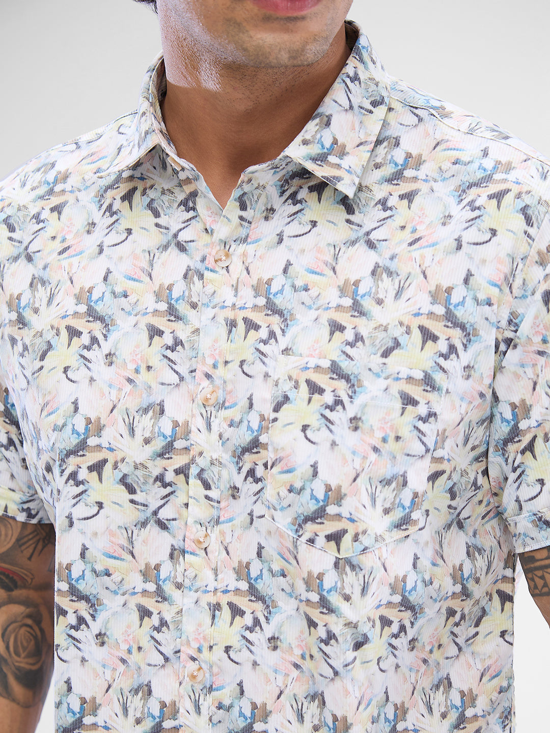 Men Shirt Print Grey Slim Fit